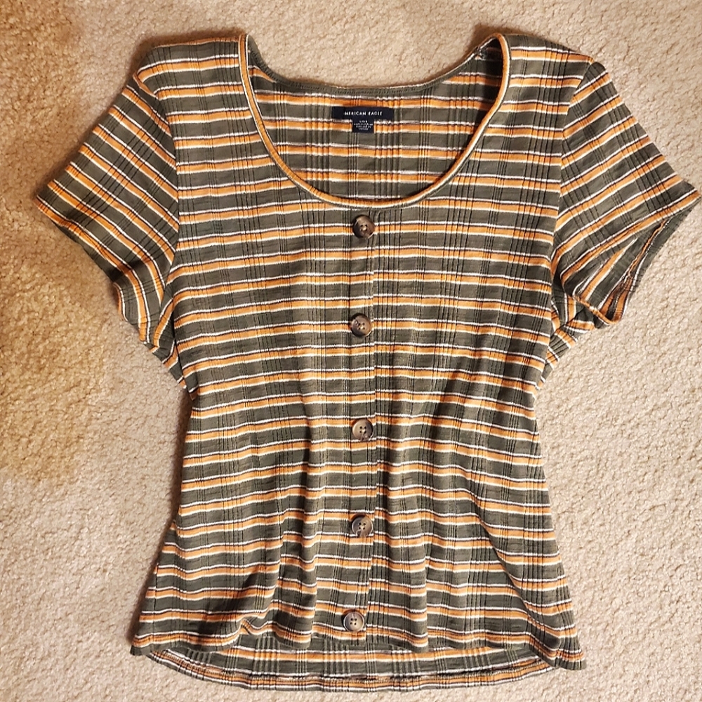 Striped Ribbed Shirt American Eagle